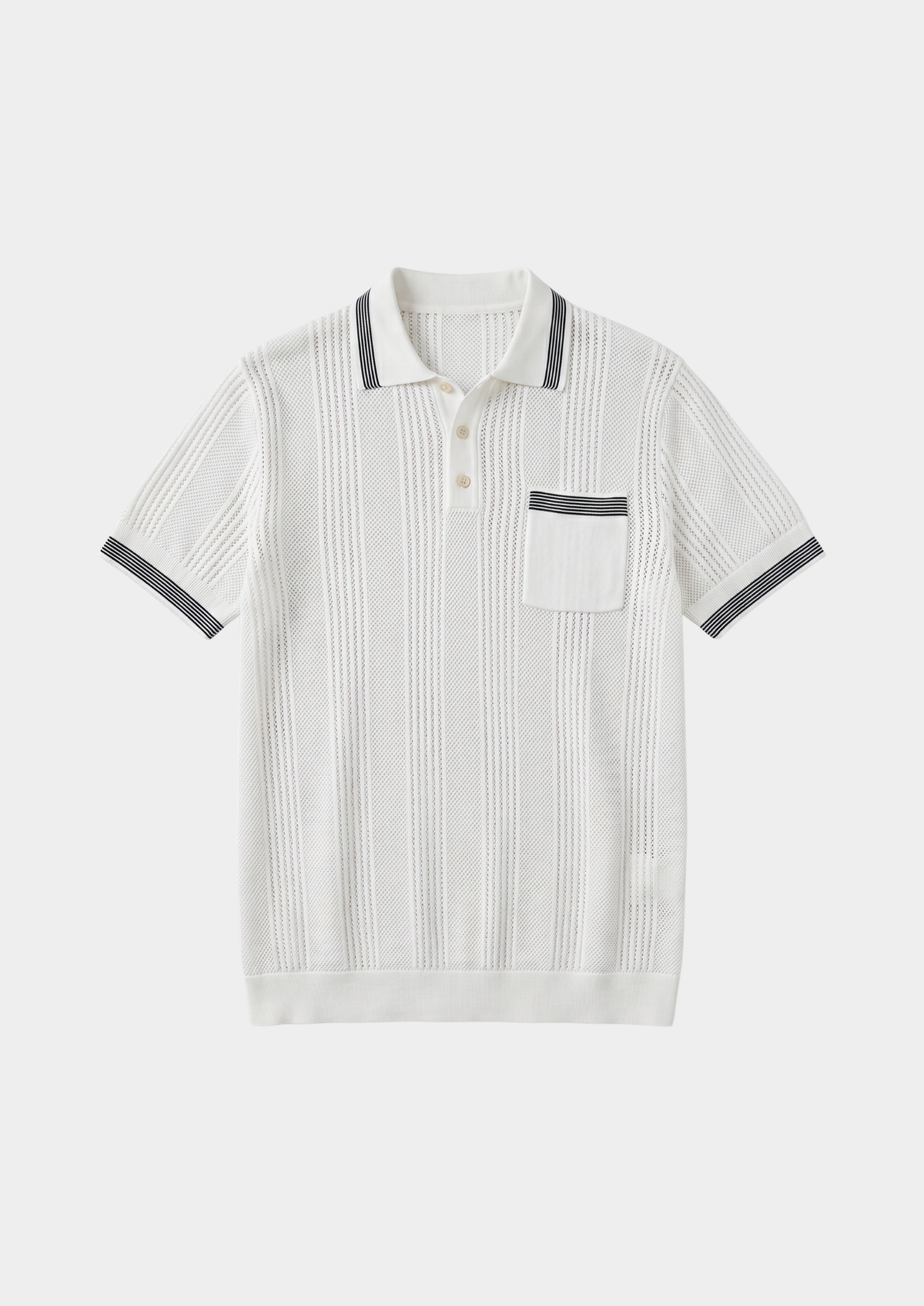 Leon White Open Knit Lightweight Polo | Roccella
