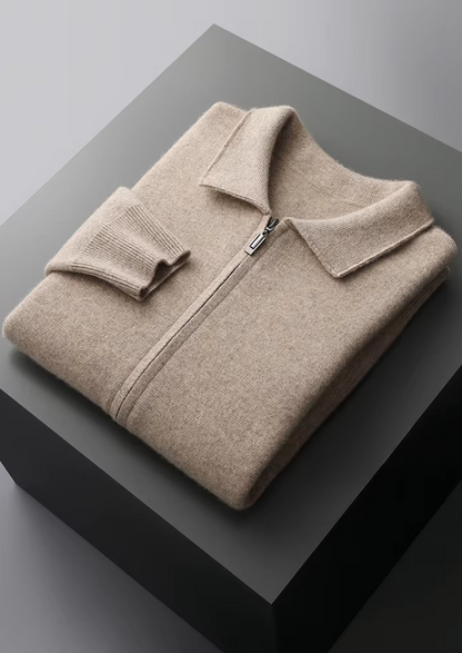 Pure Extra-Fine Merino Wool Zip Polo Cardigan | Roccella