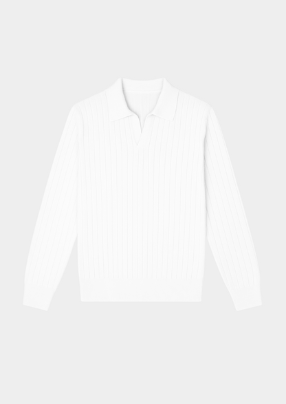 White Buttonless Ribbed Polo | Roccella