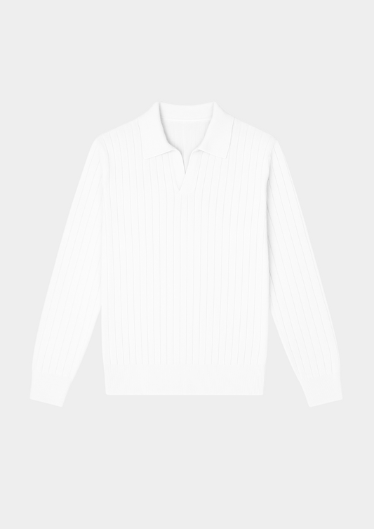 White Buttonless Ribbed Polo | Roccella