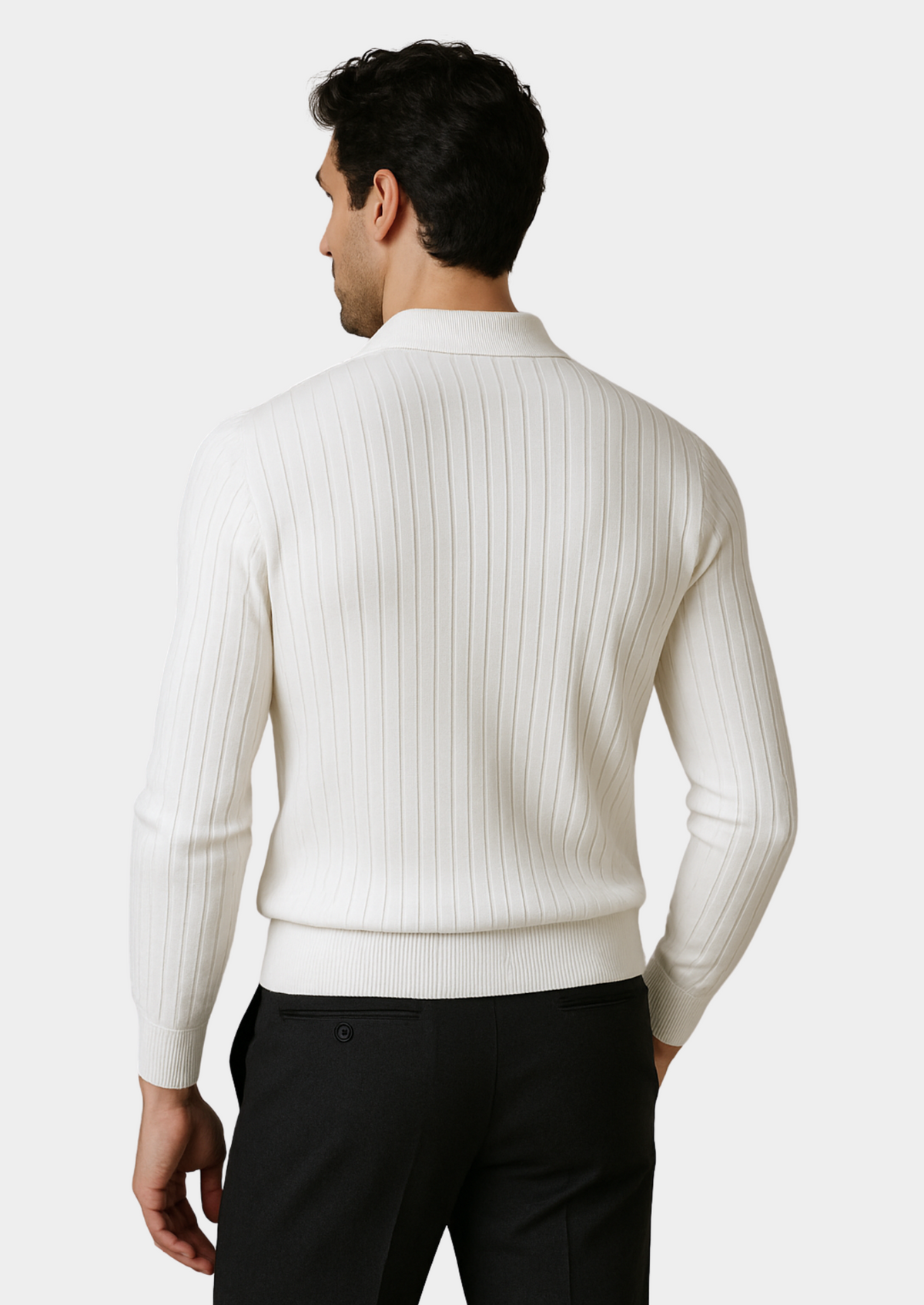 White Buttonless Ribbed Polo | Roccella