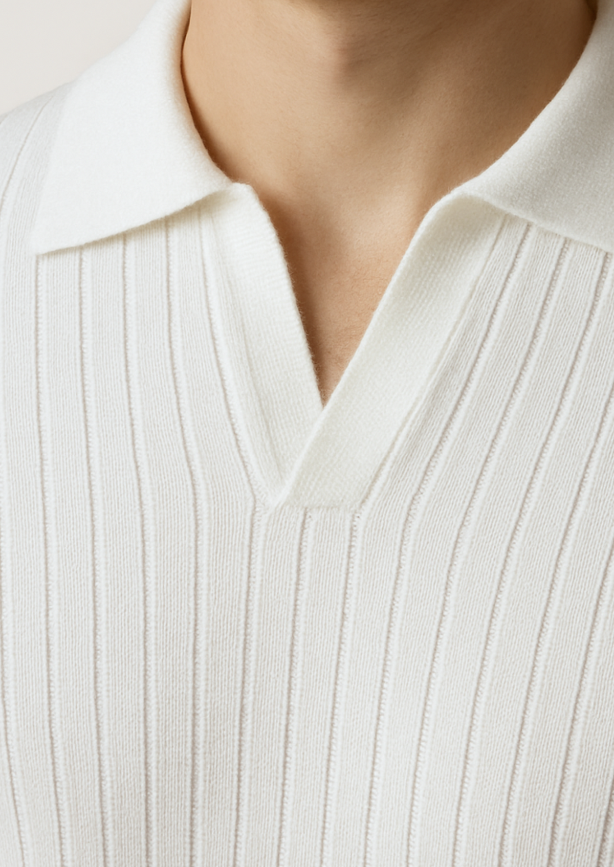 White Buttonless Ribbed Polo | Roccella