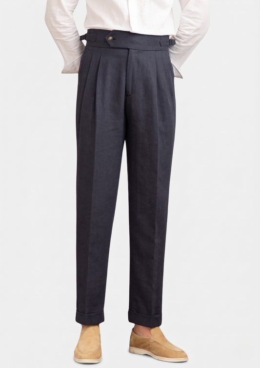 Napoli Pleated Coastal Trousers - Navy Blue | Roccella