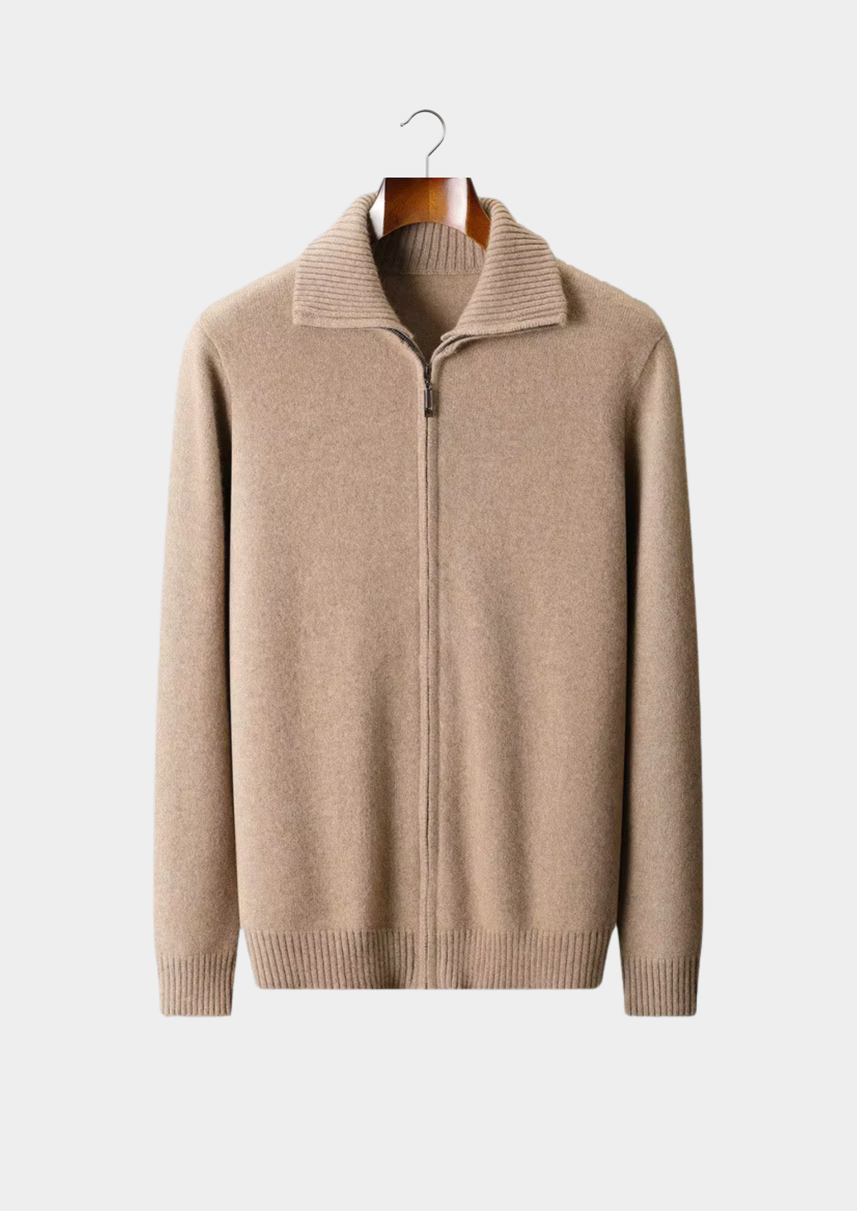 Pure Cashmere Beige Funnel Neck Cardigan | Roccella