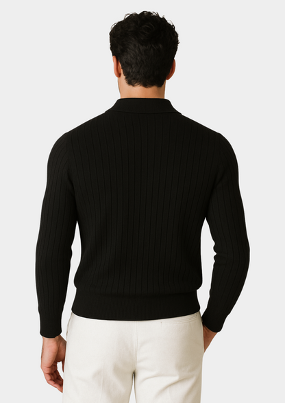 Black Buttonless Ribbed Polo | Roccella