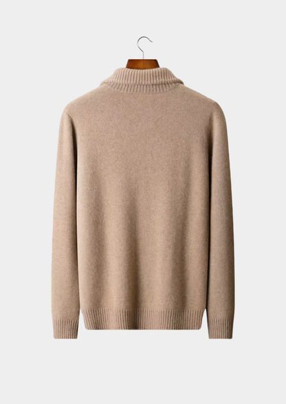 Pure Cashmere Beige Funnel Neck Cardigan | Roccella