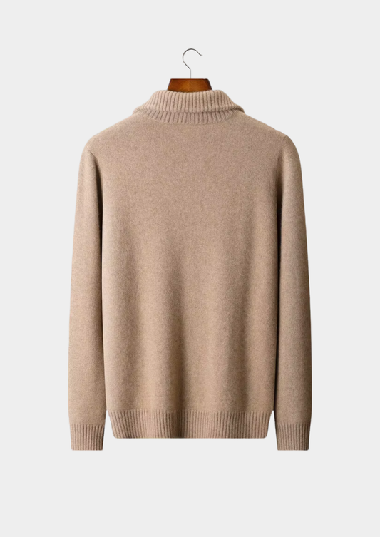 Pure Cashmere Beige Funnel Neck Cardigan | Roccella