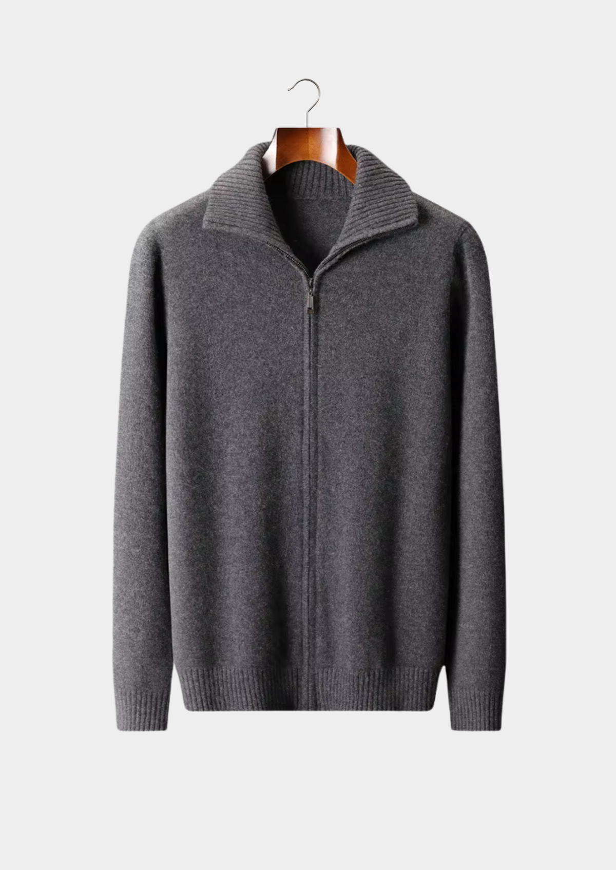 Pure Cashmere Dark Gray Funnel Neck Cardigan | Roccella