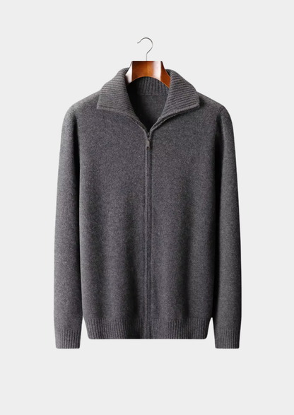 Pure Cashmere Dark Gray Funnel Neck Cardigan | Roccella