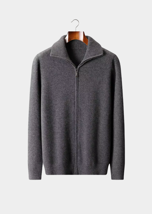 Pure Cashmere Dark Gray Funnel Neck Cardigan | Roccella