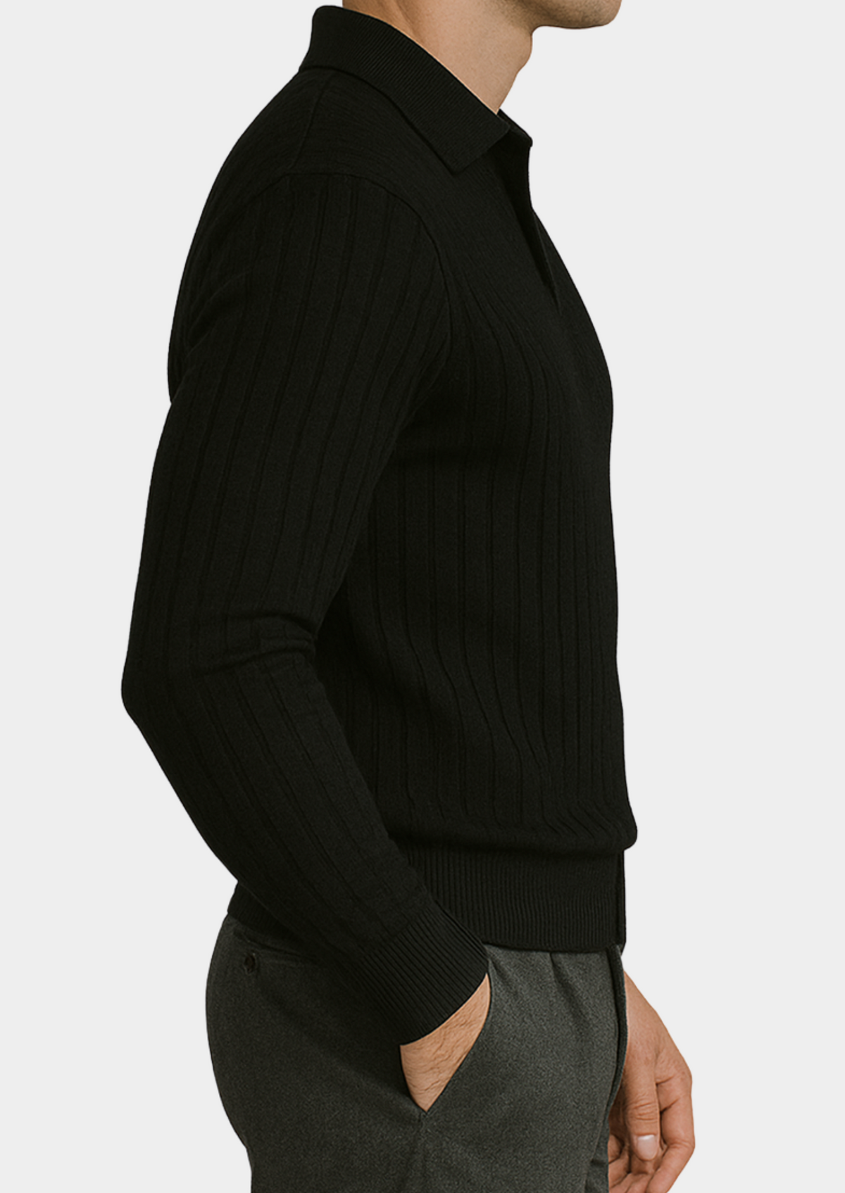 Black Buttonless Ribbed Polo | Roccella