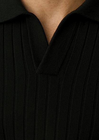 Black Buttonless Ribbed Polo | Roccella