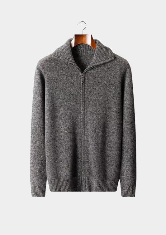 Pure Cashmere Heather Gray Funnel Neck Cardigan | Roccella