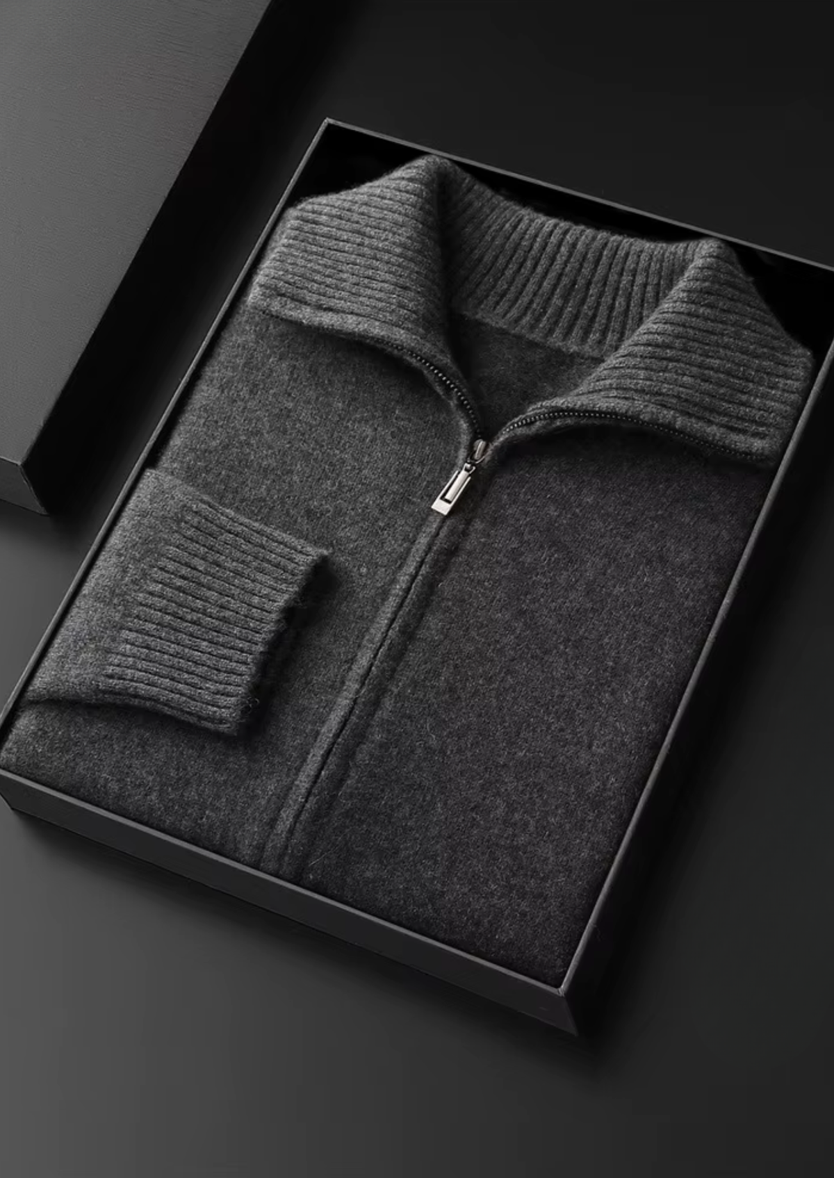 Pure Cashmere Dark Gray Funnel Neck Cardigan | Roccella