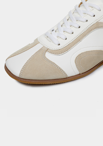 White Retro Hybrid Suede Leather Runner | Roccella