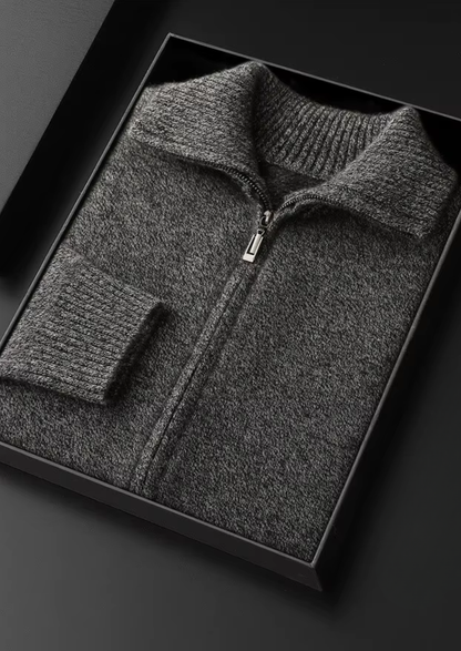 Pure Cashmere Heather Gray Funnel Neck Cardigan | Roccella