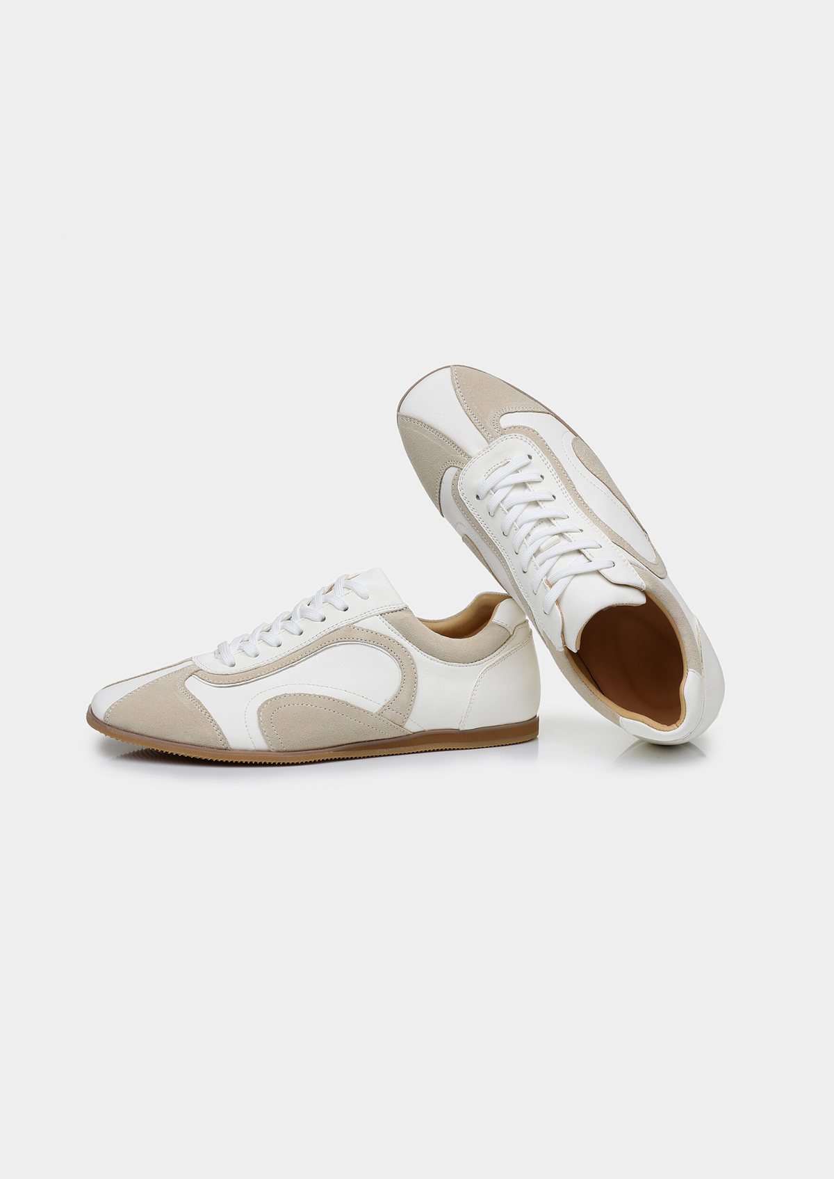 White Retro Hybrid Suede Leather Runner | Roccella