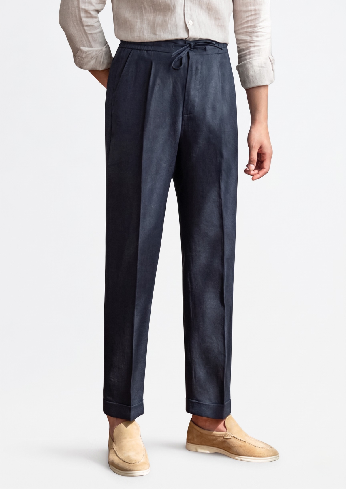 Drawstring Coastal Trousers - Navy Blue | Roccella