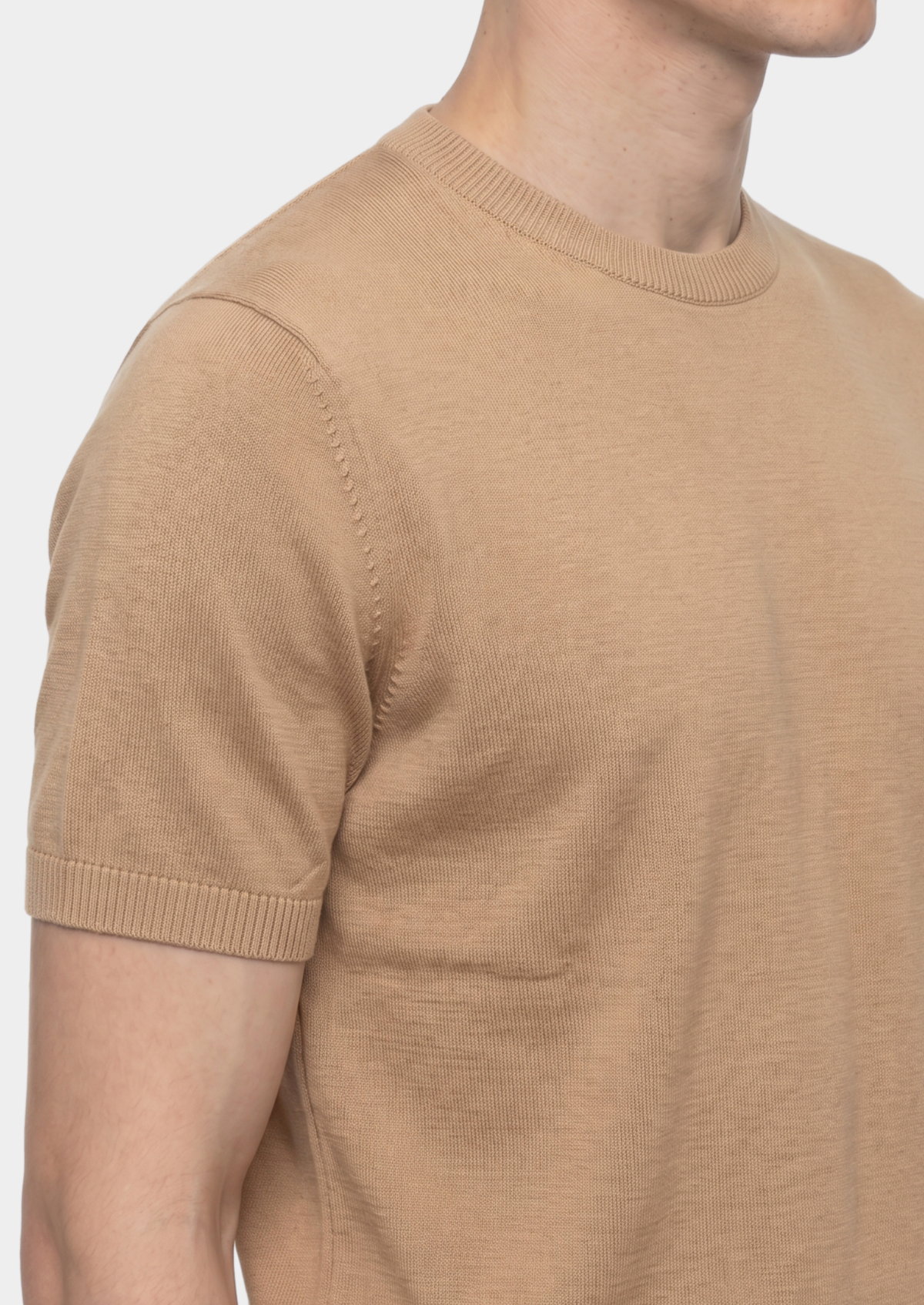 Essential Beige Knitted Crewneck T-Shirt | Roccella