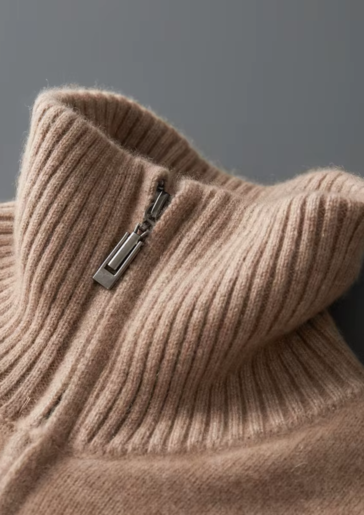 Pure Cashmere Beige Funnel Neck Cardigan | Roccella