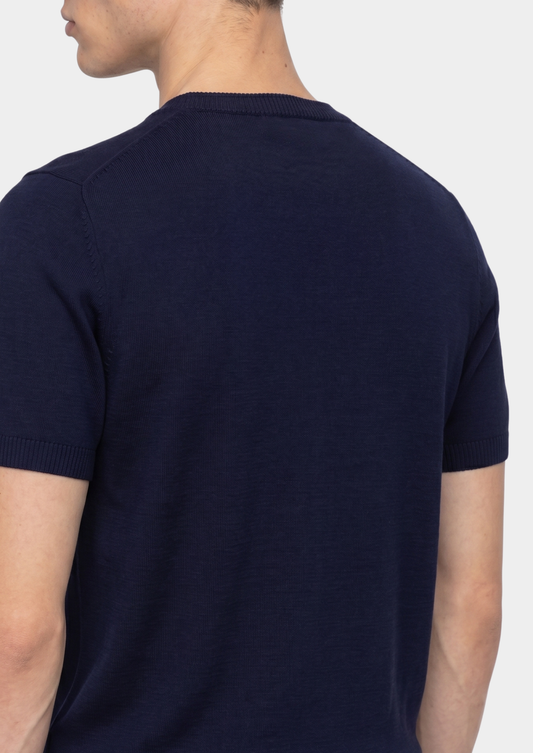 Essential Navy Blue Knitted Crewneck T-Shirt | Roccella