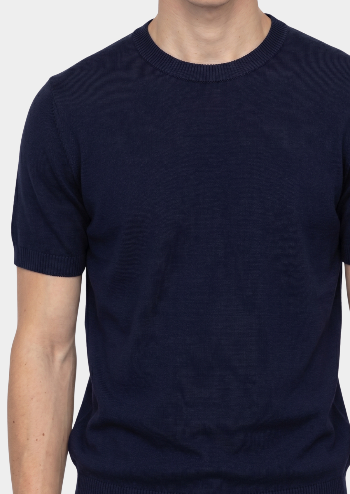 Essential Navy Blue Knitted Crewneck T-Shirt | Roccella