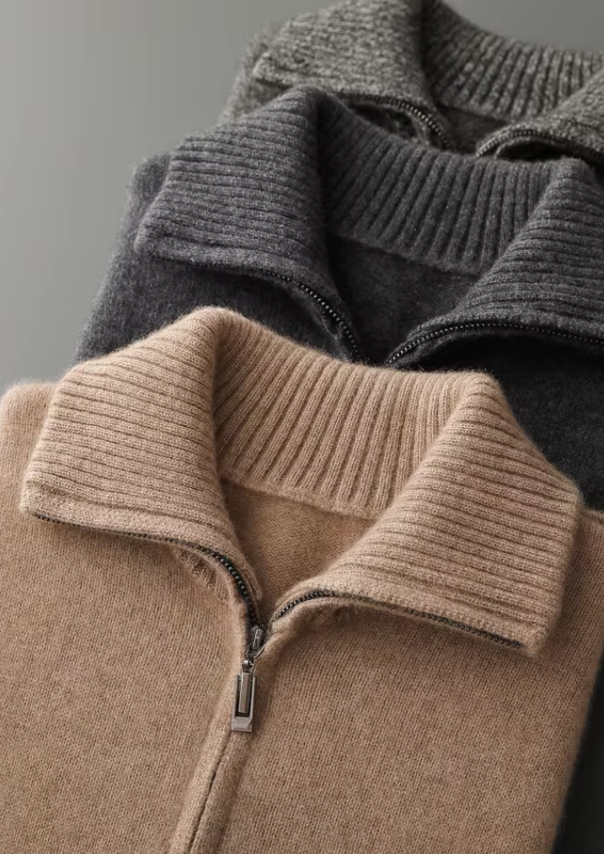 Pure Cashmere Dark Gray Funnel Neck Cardigan | Roccella