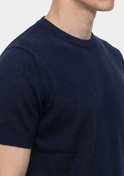 Essential Navy Blue Knitted Crewneck T-Shirt | Roccella