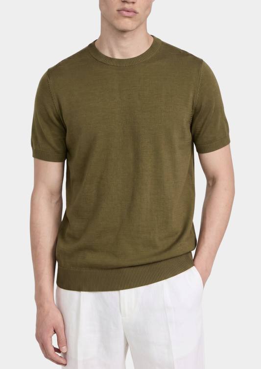 Essential Olive Knitted Crewneck T-Shirt | Roccella