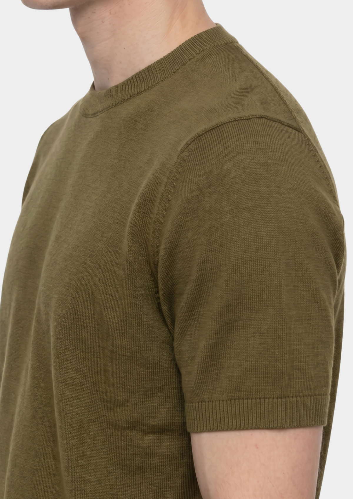Essential Olive Knitted Crewneck T-Shirt | Roccella