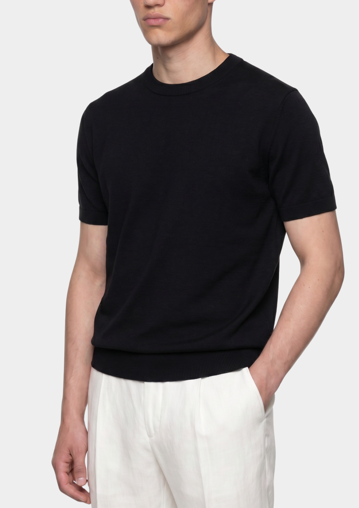 Essential Black Knitted Crewneck T-Shirt | Roccella