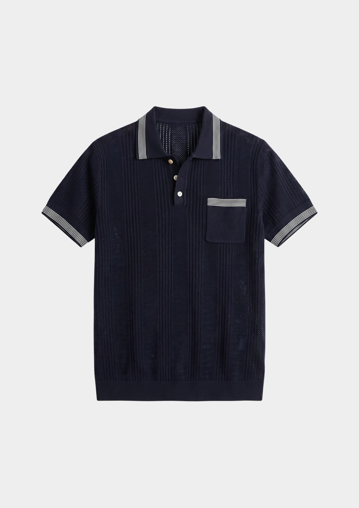 Leon Navy Blue Open Knit Lightweight Polo | Roccella