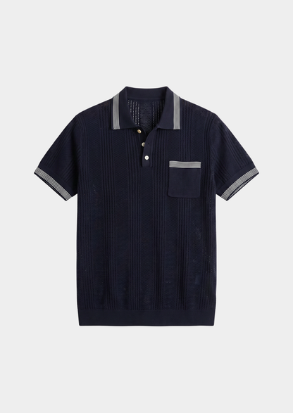 Leon Navy Blue Open Knit Lightweight Polo | Roccella