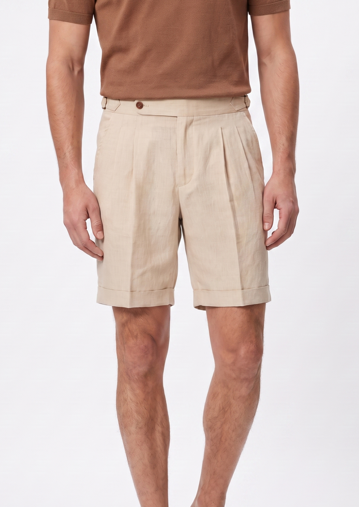 Sand Pleated Linen Seaside Shorts | Roccella