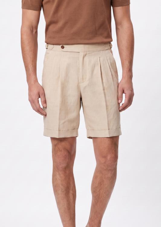 Sand Pleated Linen Seaside Shorts | Roccella