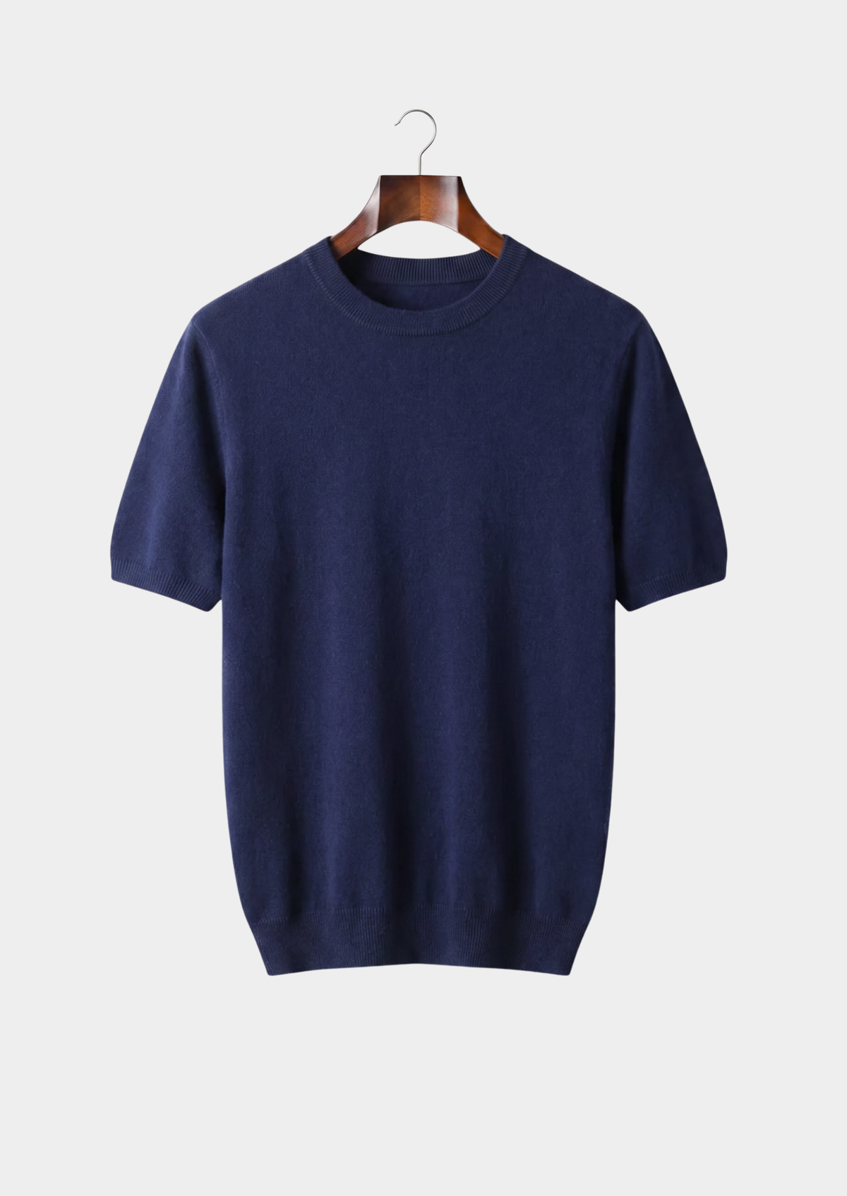 Premium Cashmere Classic Crewneck T-Shirt - Navy Blue | Roccella