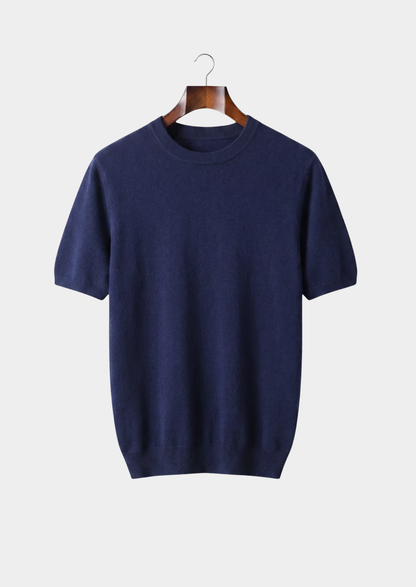 Premium Cashmere Classic Crewneck T-Shirt - Navy Blue | Roccella