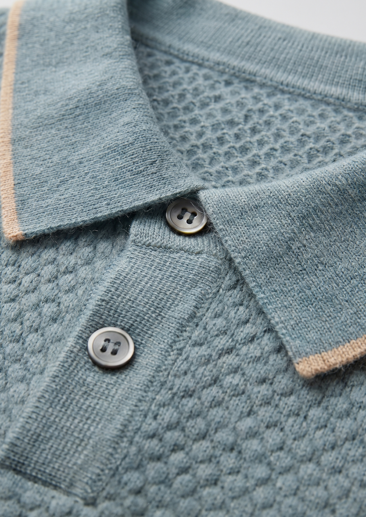 Premium Cashmere Sea Blue Two-Tone Polo | Roccella
