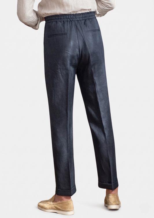 Drawstring Coastal Trousers - Navy Blue | Roccella