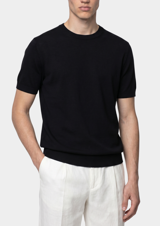 Essential Black Knitted Crewneck T-Shirt | Roccella