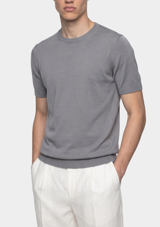 Essential Fog Gray Knitted Crewneck T-Shirt | Roccella