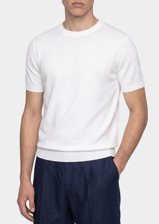 Essential White Knitted Crewneck T-Shirt | Roccella