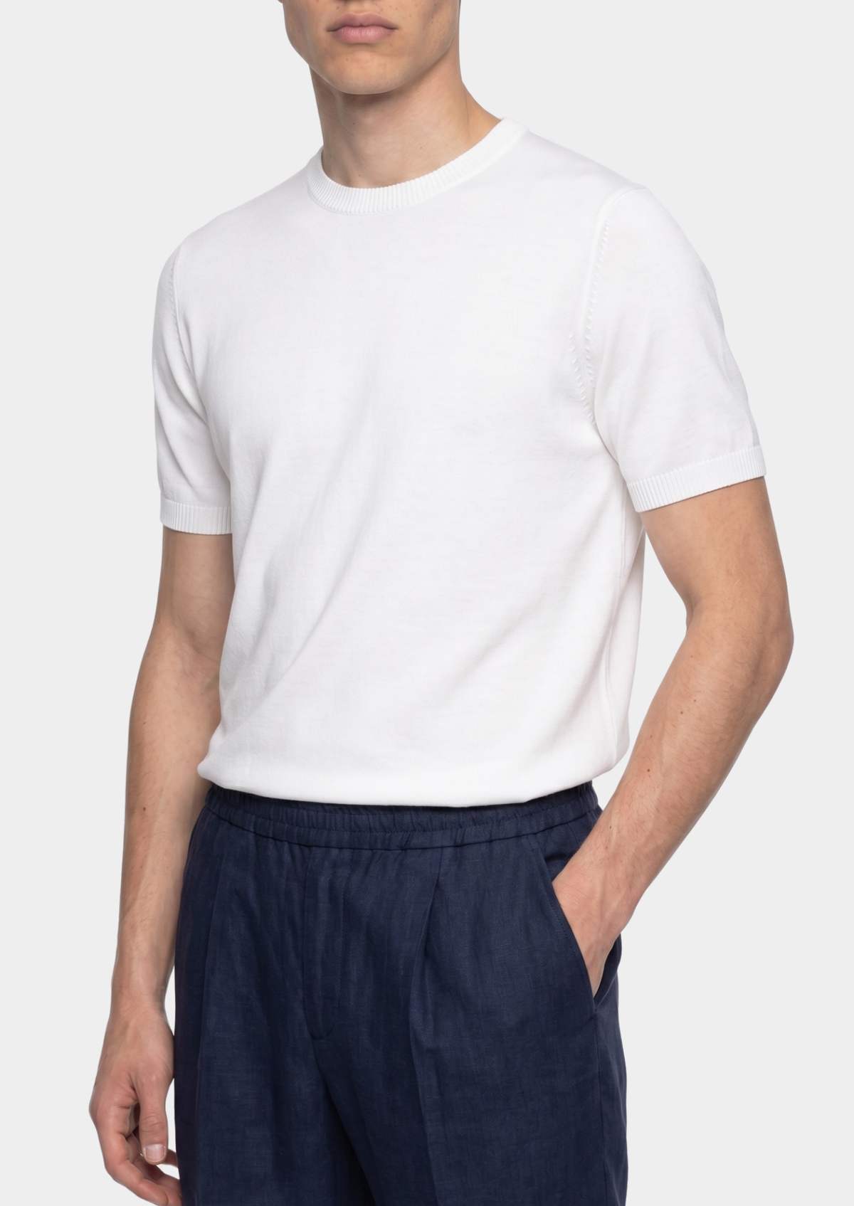 Essential White Knitted Crewneck T-Shirt | Roccella