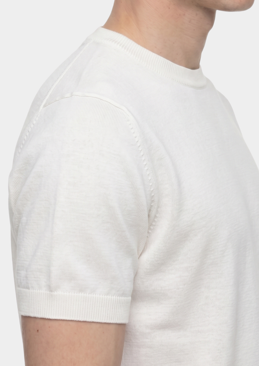 Essential White Knitted Crewneck T-Shirt | Roccella
