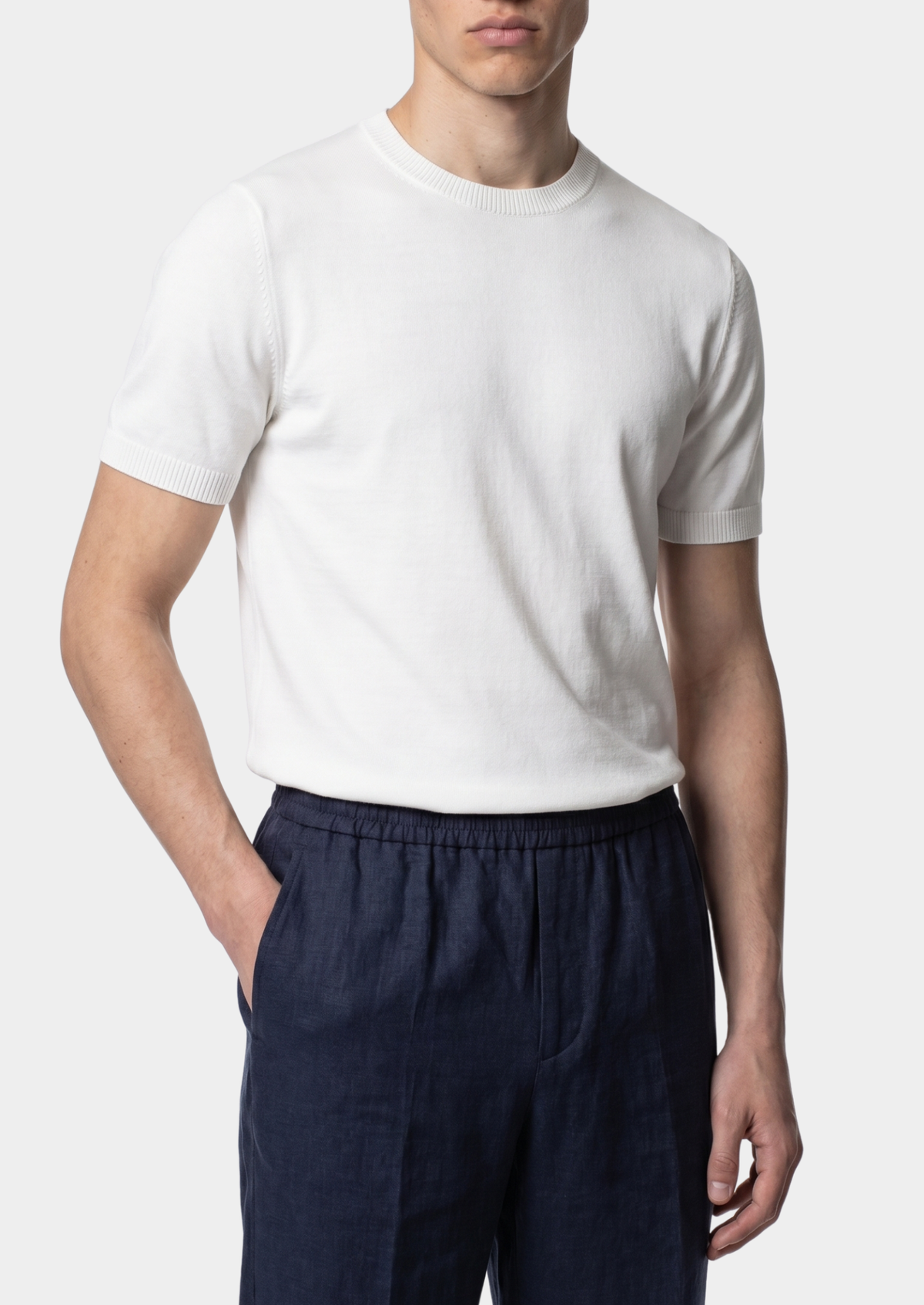 Essential White Knitted Crewneck T-Shirt | Roccella