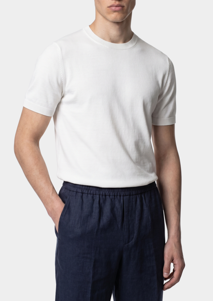 Essential White Knitted Crewneck T-Shirt | Roccella