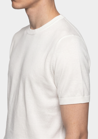 Essential White Knitted Crewneck T-Shirt | Roccella