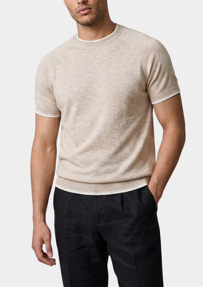 Capri Beige Linen Contrast T-Shirt | Roccella
