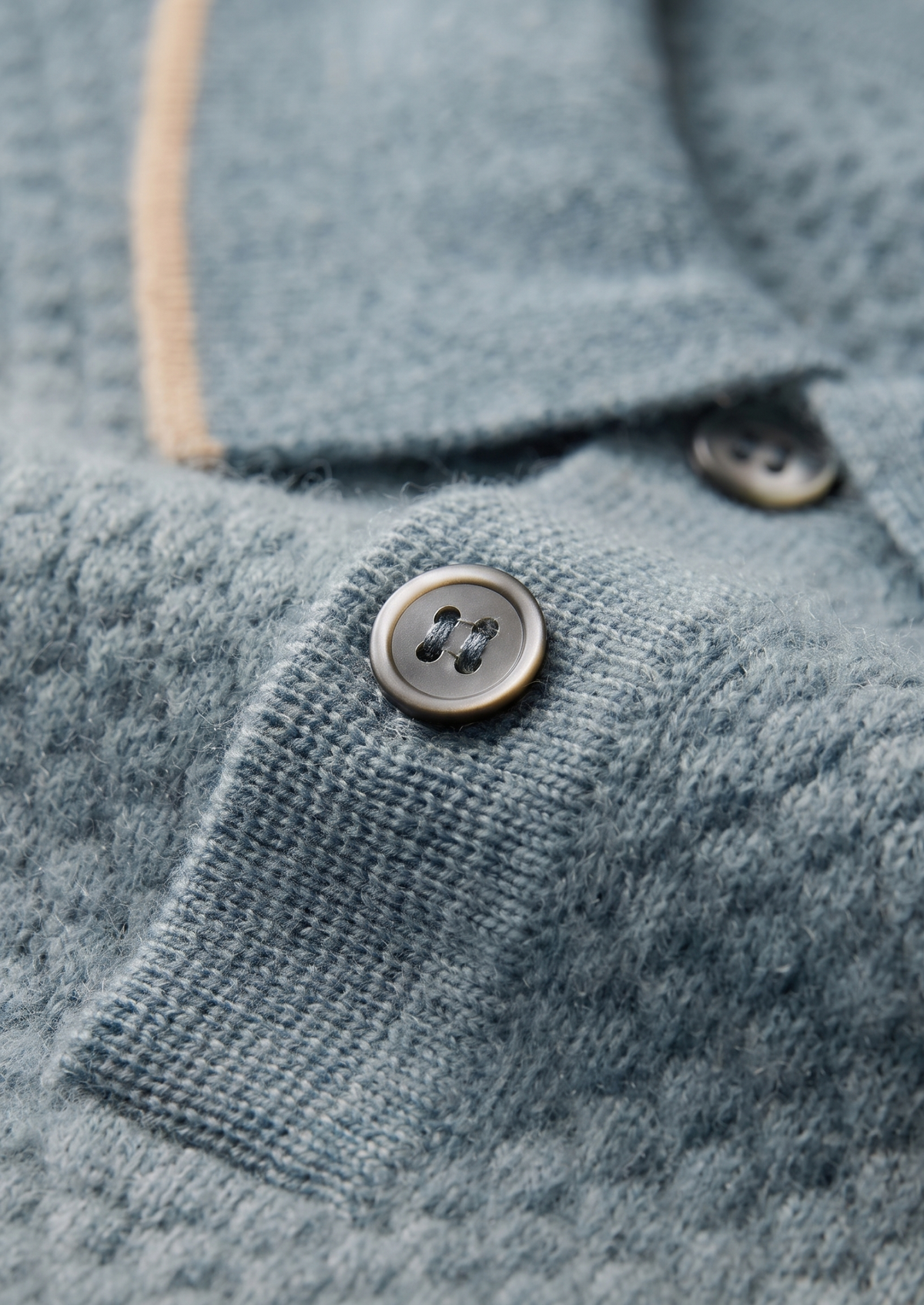 Premium Cashmere Sea Blue Two-Tone Polo | Roccella