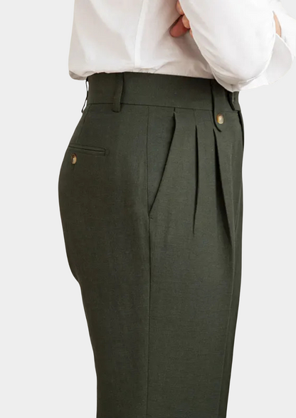 Cagliari Pleated Coastal Trousers - Olive | Roccella